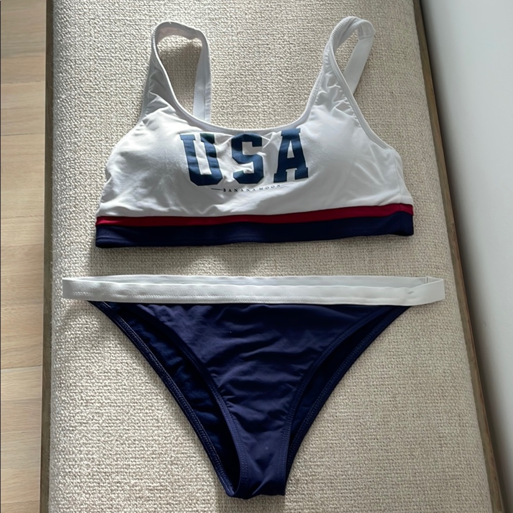 Bananamoon White and Navy Bikini Set